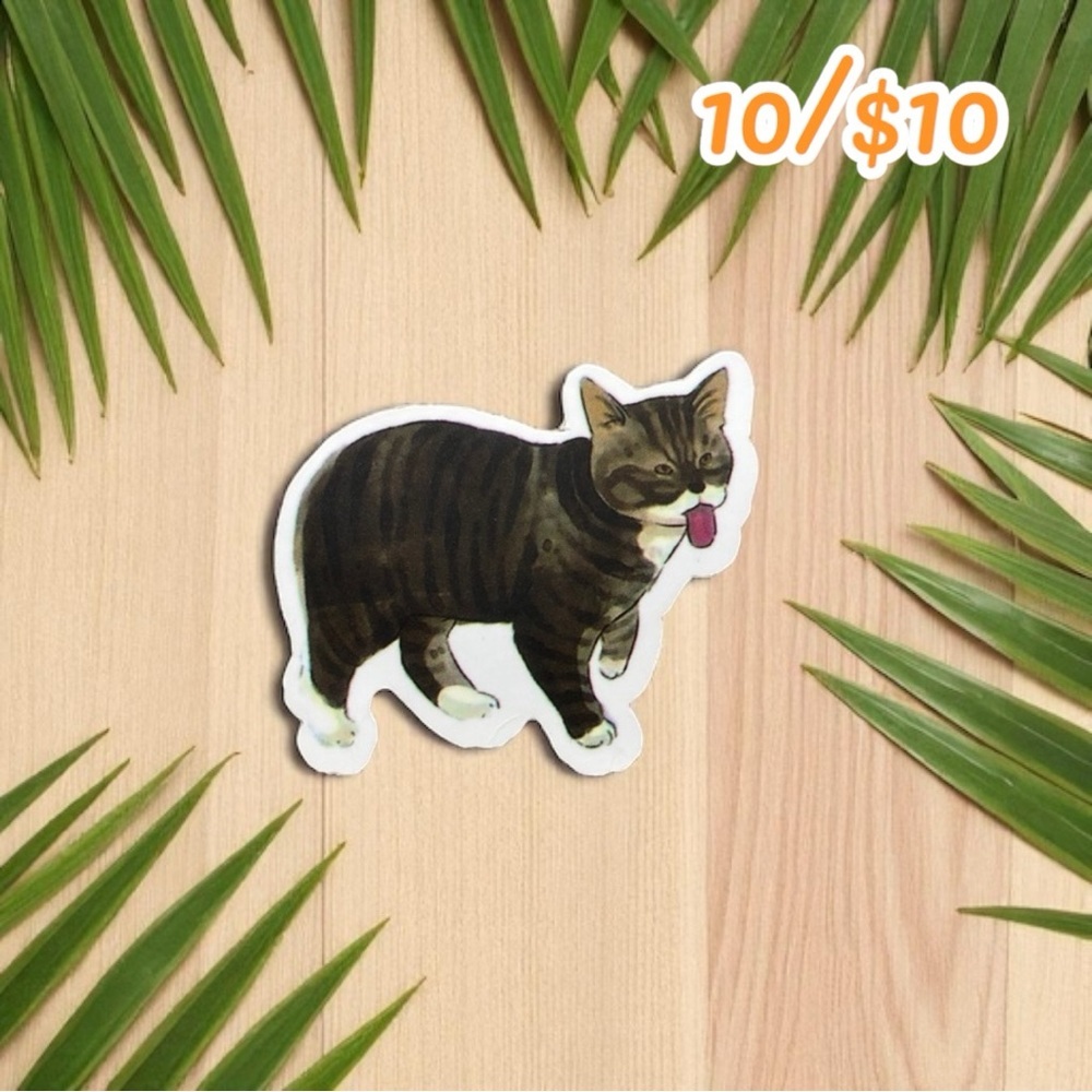 Tabby Cat with Tongue Out Vinyl Sticker – Approx. 1 1/2”